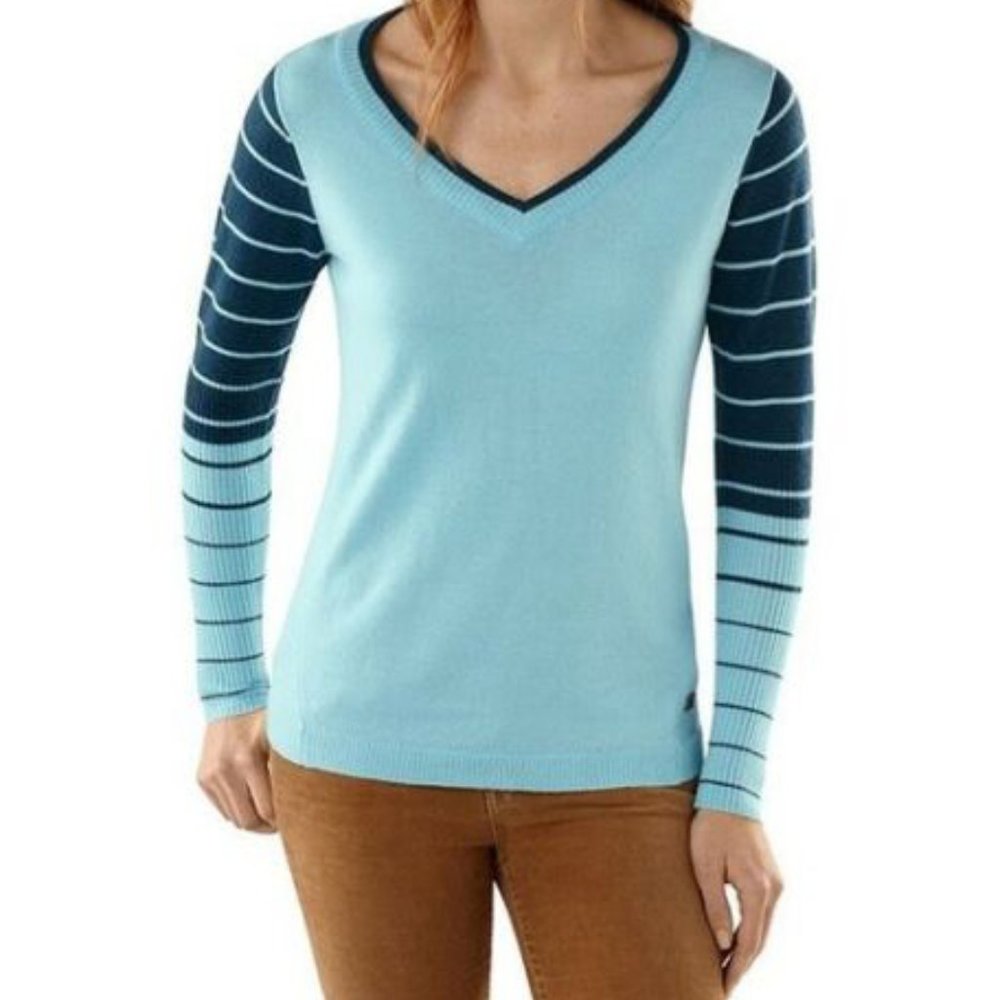 Smartwool Clearwater V Neck Striped Thin Sweater